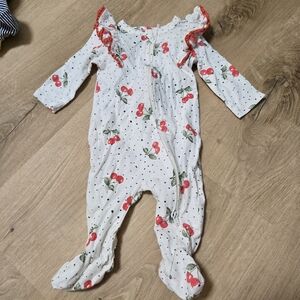 Jessica Simpson baby girl cherry print ruffle one piece footie sleeper size 0-3m